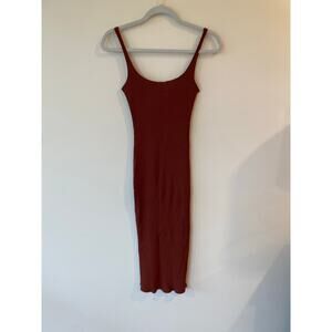 Rolla Coster Women’s Bodycon Dress S Ribbed Knit Spaghetti Strap Rust Brown